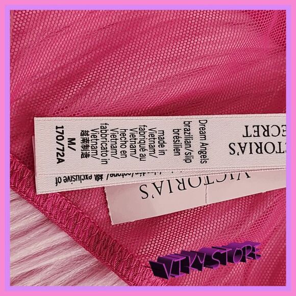 💖 NWT Victoria’s Secret Dream Angels Lace Mesh Pink Foil Brazilian M #7264 💖 - Picture 4 of 7